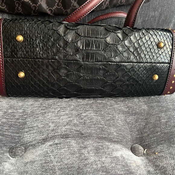 Auth.GUCCI 100% real python skin and burgundy leather shoulder bag,excellent - Picture 9 of 16